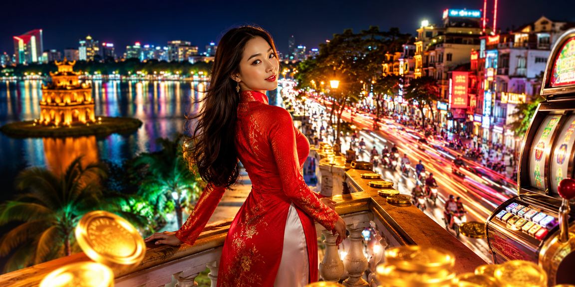 Phụ nữ mặc áo dài tại Hà Nội trải nghiệm slot game trên điện thoại